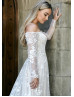 Off Shoulder White Lace Tulle Fairytale Wedding Dress